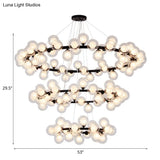 Contemporary Clear Glass Bubble Chandelier Light - Black Finish 2/3 Tiers Metal Ring Hanging Lamp