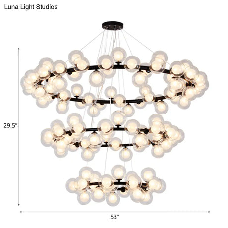 Contemporary Clear Glass Bubble Chandelier Light - Black Finish 2/3 Tiers Metal Ring Hanging Lamp