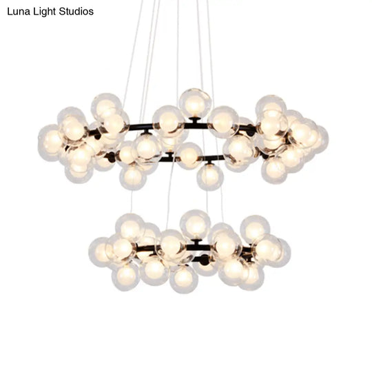 Contemporary Clear Glass Bubble Chandelier Light - Black Finish 2/3 Tiers Metal Ring Hanging Lamp