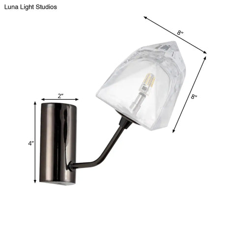 Contemporary Clear Glass Faceted Wall Sconce - 1/2-Light W/Bk/Gd Finish Ideal For Stairway