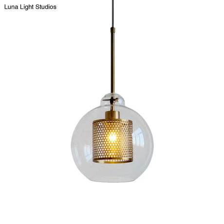 Contemporary Clear Glass Metal Pendant Light For Dining Room - 1-Light Orb Design