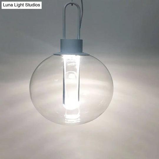 Contemporary Clear Glass Sphere Pendant Lighting - 1 Light White/Black Hanging Lamp Fixture For