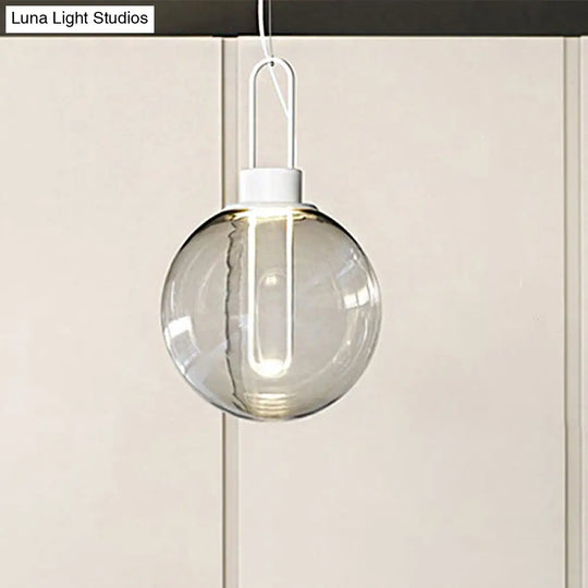 Contemporary Clear Glass Sphere Pendant Lighting - 1 Light White/Black Hanging Lamp Fixture For