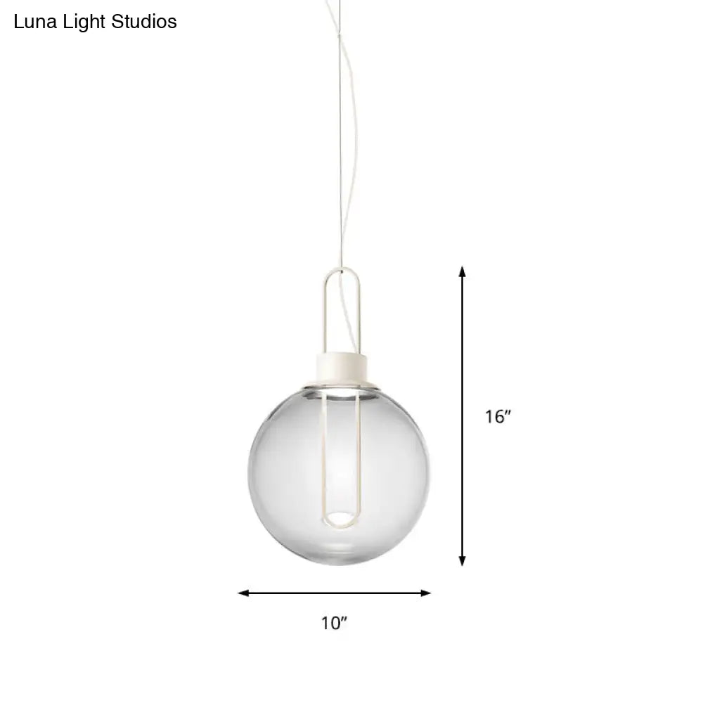 Contemporary Clear Glass Sphere Pendant Light - Elegant 1-Light White/Black Hanging Lamp For