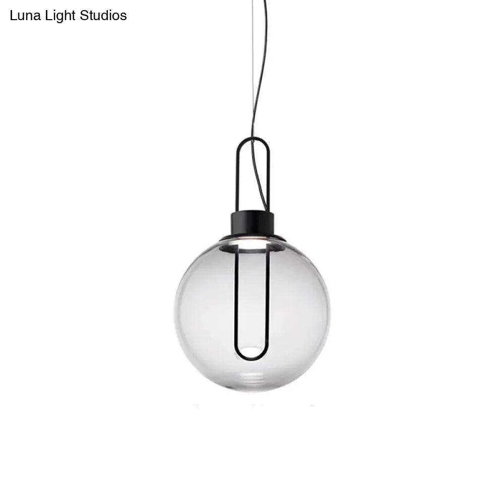Contemporary Clear Glass Sphere Pendant Light - Elegant 1-Light White/Black Hanging Lamp For