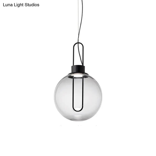 Contemporary Clear Glass Sphere Pendant Light - Elegant 1-Light White/Black Hanging Lamp For
