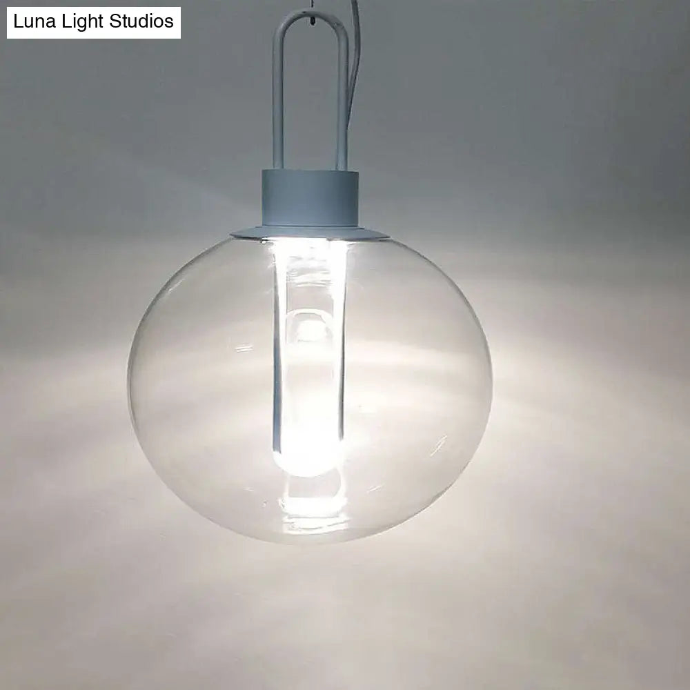 Contemporary Clear Glass Sphere Pendant Light - Elegant 1-Light White/Black Hanging Lamp For