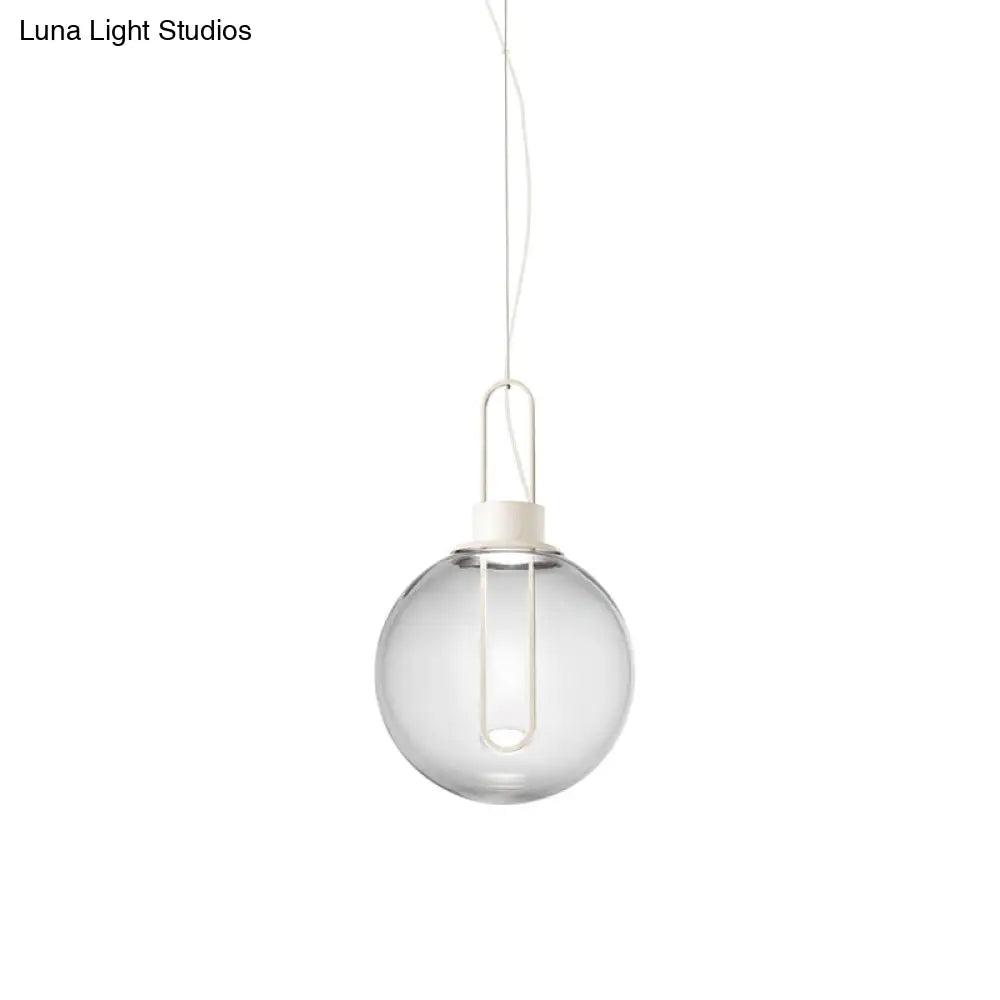 Contemporary Clear Glass Sphere Pendant Lighting - 1 Light White/Black Hanging Lamp Fixture For