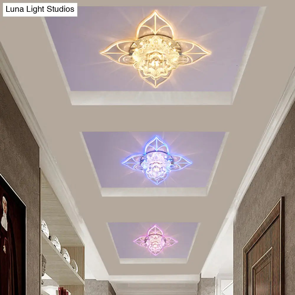 Contemporary Clear Led Flush Mount Ceiling Light For Corridor - Blossom Crystal