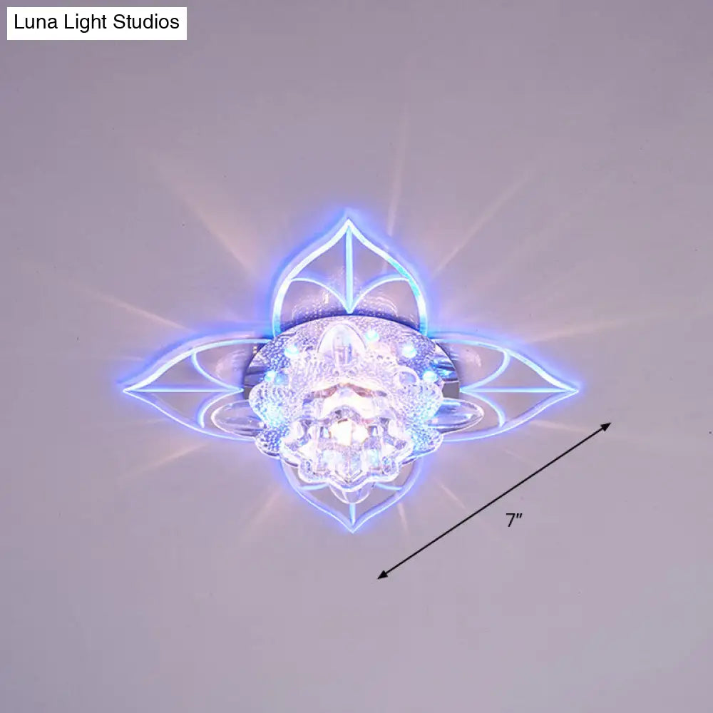 Contemporary Clear Led Flush Mount Ceiling Light For Corridor - Blossom Crystal / Blue