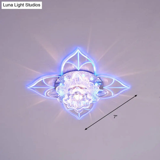 Contemporary Clear Led Flush Mount Ceiling Light For Corridor - Blossom Crystal / Blue