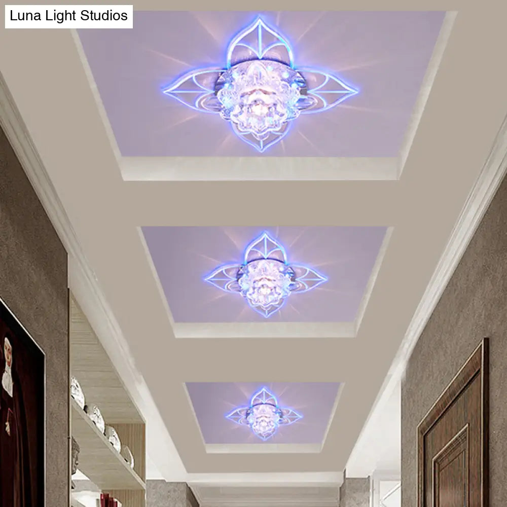 Contemporary Clear Led Flush Mount Ceiling Light For Corridor - Blossom Crystal
