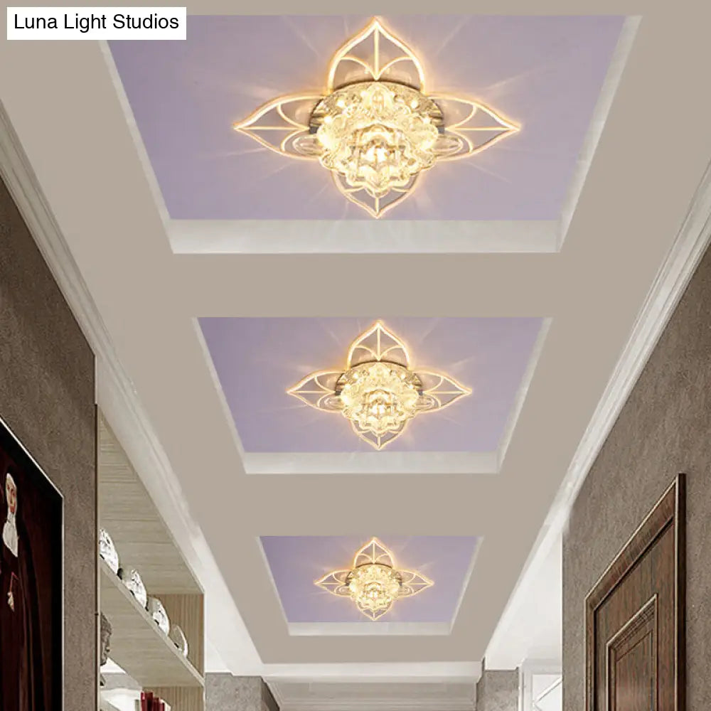 Contemporary Clear Led Flush Mount Ceiling Light For Corridor - Blossom Crystal
