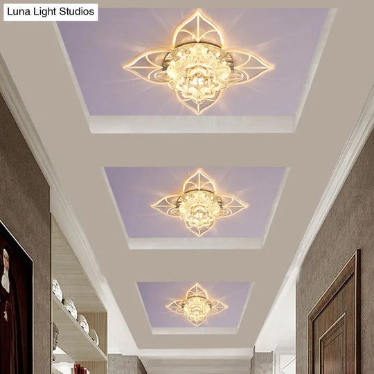 Contemporary Clear Led Flush Mount Ceiling Light For Corridor - Blossom Crystal