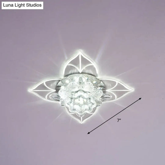 Contemporary Clear Led Flush Mount Ceiling Light For Corridor - Blossom Crystal / White