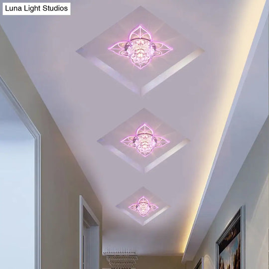 Contemporary Clear Led Flush Mount Ceiling Light For Corridor - Blossom Crystal
