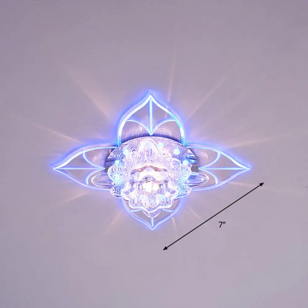 Contemporary Clear Led Flush Mount Ceiling Light For Corridor - Blossom Crystal / Blue