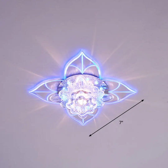 Contemporary Clear Led Flush Mount Ceiling Light For Corridor - Blossom Crystal / Blue