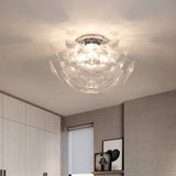 Contemporary Clear Pvc Pine Cone Ceiling Flush Mount - 3 Bulb Light For Living Room