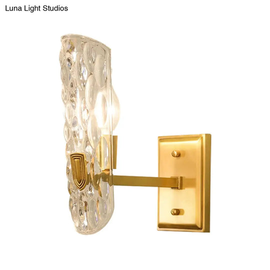 Contemporary Clear Water Glass Wall Sconce - Brass 1/2-Light Bedside Lamp