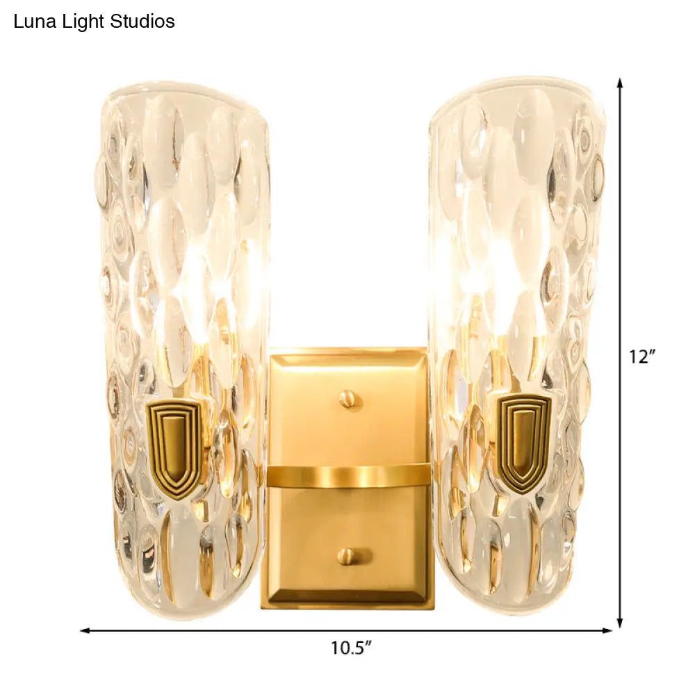 Contemporary Clear Water Glass Wall Sconce - Brass 1/2-Light Bedside Lamp