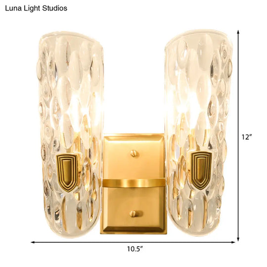 Contemporary Clear Water Glass Wall Sconce - Brass 1/2-Light Bedside Lamp