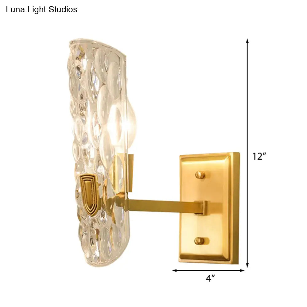 Contemporary Clear Water Glass Wall Sconce - Brass 1/2-Light Bedside Lamp