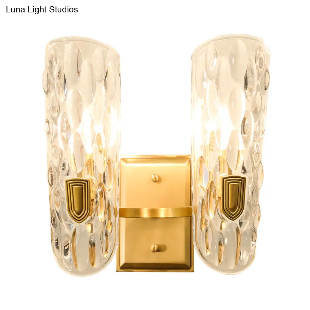 Contemporary Clear Water Glass Wall Sconce - Brass 1/2-Light Bedside Lamp
