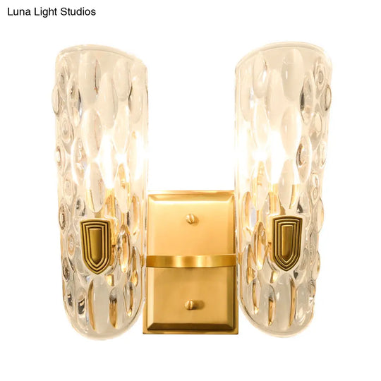 Contemporary Clear Water Glass Wall Sconce - Brass 1/2-Light Bedside Lamp