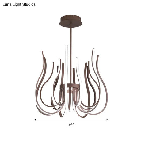 Contemporary Coffee LED Ceiling Chandelier - 19’’/24’’ Wide Curved Suspension Light