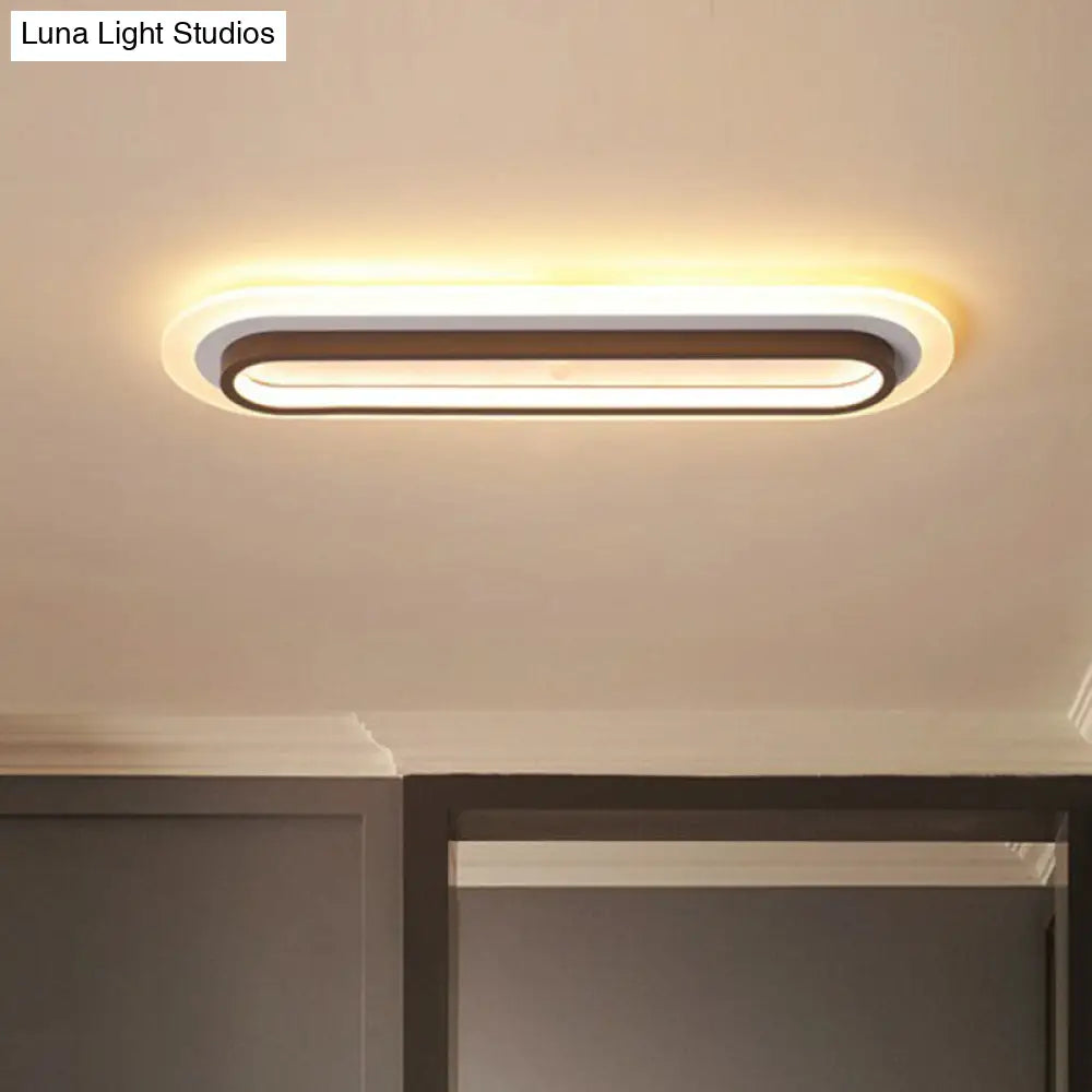 Contemporary Coffee Linear Flush Ceiling Light - Metal Led Mount For Corridor Lighting / Small Warm