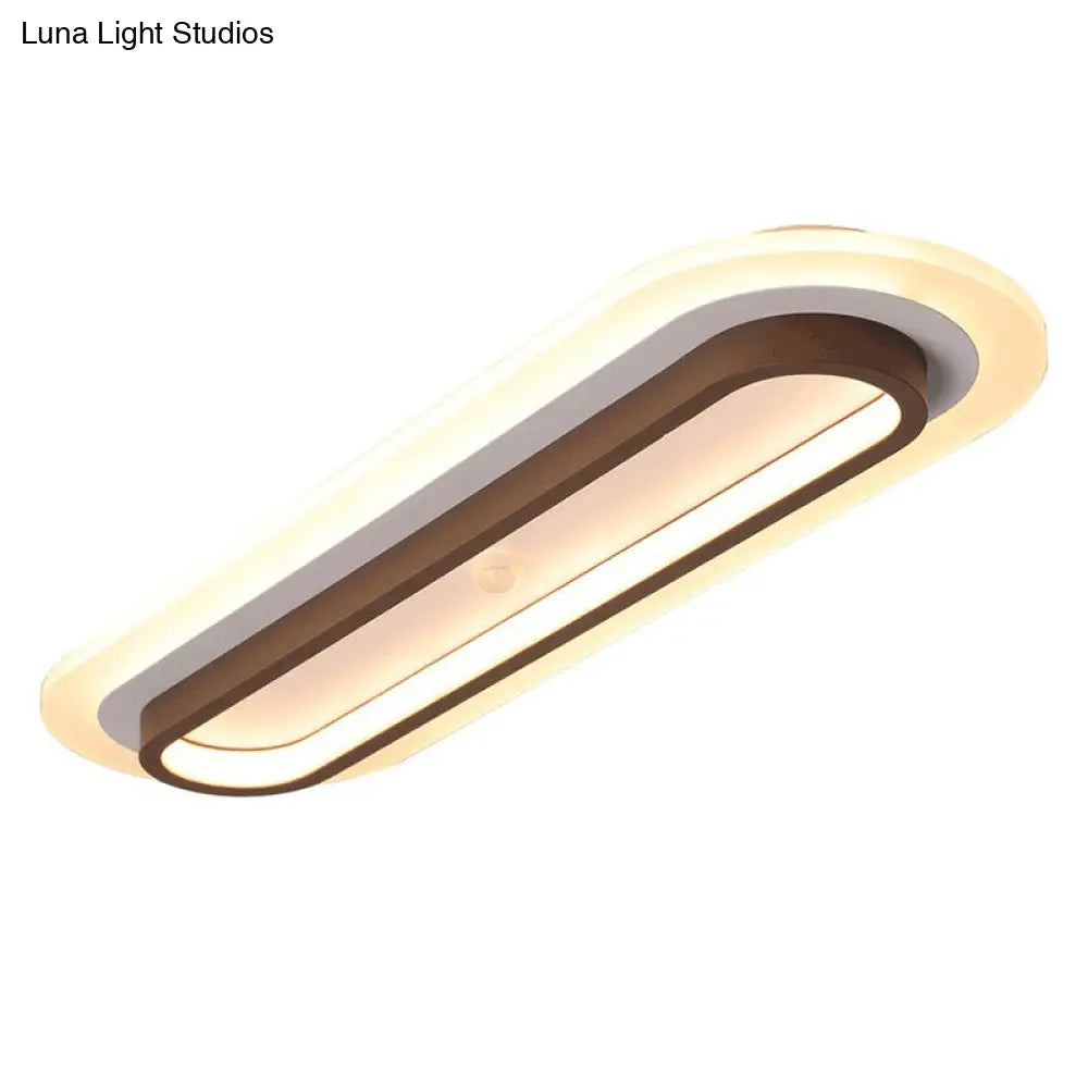 Contemporary Coffee Linear Flush Ceiling Light - Metal Led Mount For Corridor Lighting