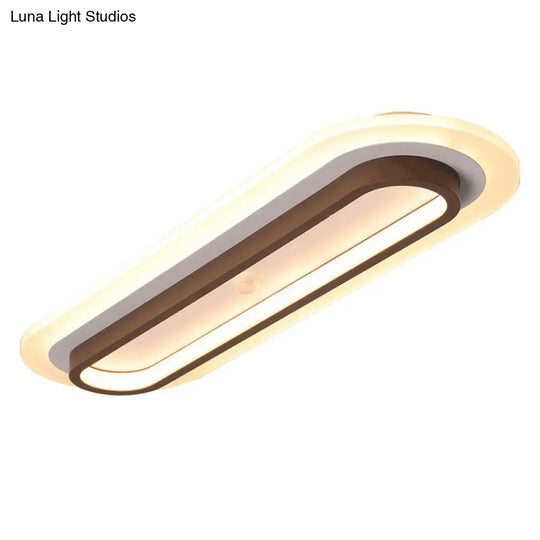 Contemporary Coffee Linear Flush Ceiling Light - Metal Led Mount For Corridor Lighting