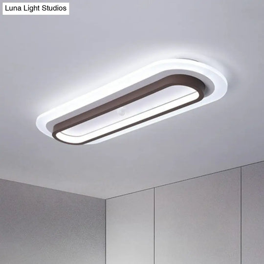 Contemporary Coffee Linear Flush Ceiling Light - Metal Led Mount For Corridor Lighting / Small White