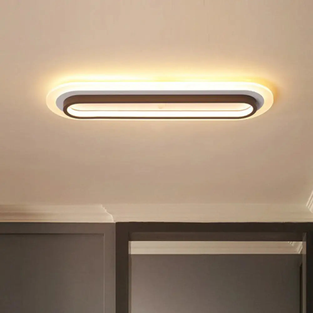 Contemporary Coffee Linear Flush Ceiling Light - Metal Led Mount For Corridor Lighting / Small Warm