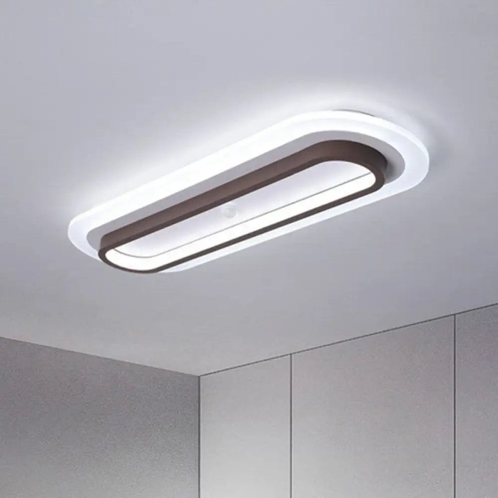 Contemporary Coffee Linear Flush Ceiling Light - Metal Led Mount For Corridor Lighting / Small White