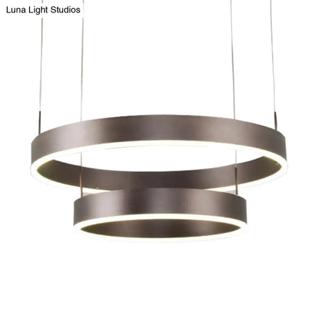 Contemporary Coffee Ring Chandelier Pendant Light With Acrylic Shade - Adjustable 1/2/3-Light