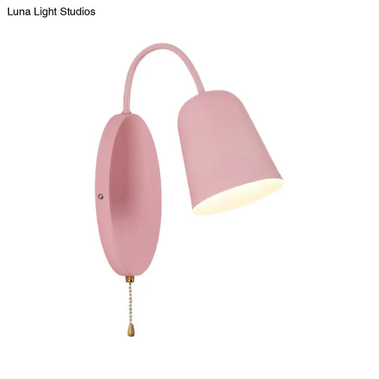 Contemporary Cone Sconce Light Fixture With Metal Shade & Pull Chain In Vibrant Colors