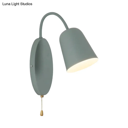 Contemporary Cone Sconce Light Fixture With Metal Shade & Pull Chain In Vibrant Colors