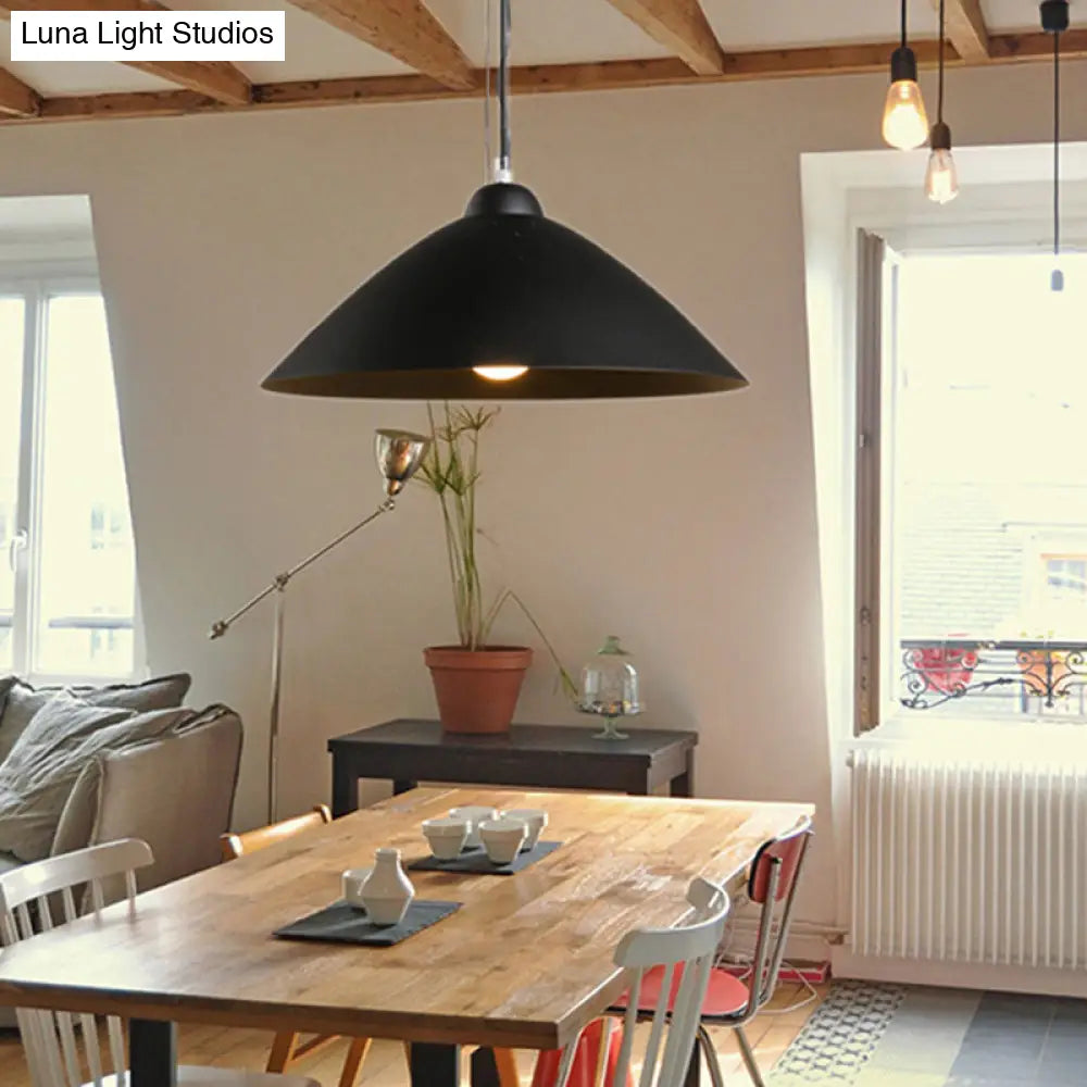 Contemporary Conical Metal Pendant Lamp - 1 Light Black/White Perfect For Dining Room