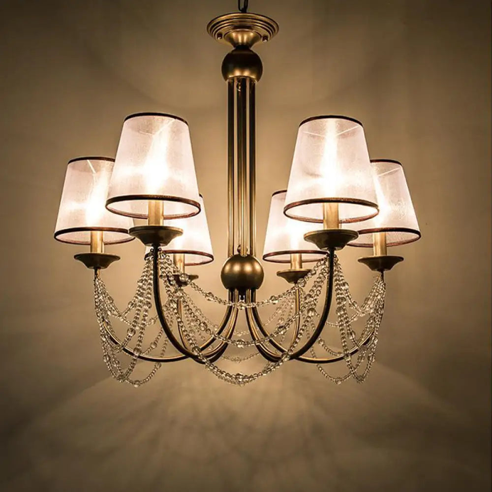 Contemporary Conical Pendant Chandelier - Fabric Brass Crystal Bead 3/6 Bulbs 21’/28’ Wide / 28’