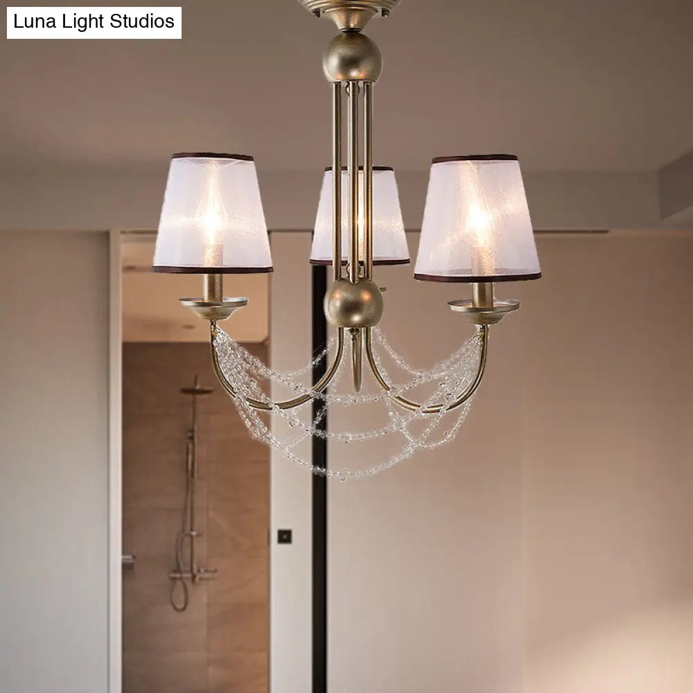 Contemporary Conical Pendant Chandelier With Crystal Bead - Brass Hanging Light Fixture 3/6 Fabric
