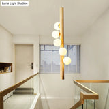 Contemporary Cream Glass Modo Chandelier Lighting With 5 Wood Pendant Lights – Ideal For Restaurants