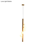 Contemporary Cream Glass Modo Chandelier Lighting With 5 Wood Pendant Lights – Ideal For Restaurants