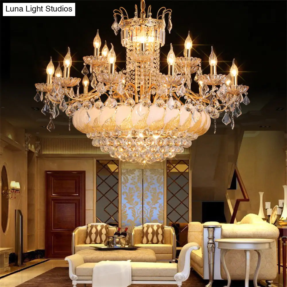 Contemporary Crystal Ball Chandelier 14/20 Head Cascading Pendant Light For Living Room Ceiling