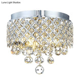 Contemporary Crystal Ball Flush Mount Lamp With 3 Lights - Chrome Ceiling Lighting By Cascade