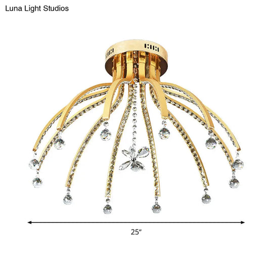 Contemporary Crystal Ball Sputnik Ceiling Mount - Gold Led Semi Flush Light Fixture With 12 Bulbs