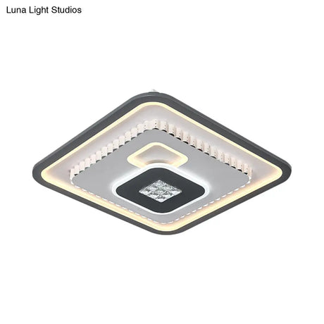 Contemporary Crystal Black & White Flush Mount Led Ceiling Light