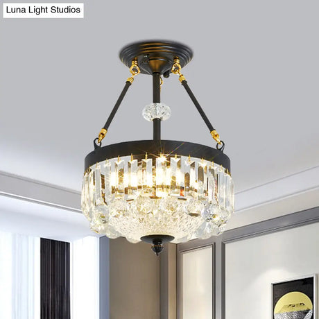Contemporary Crystal Bowl Semi Flush Light - 4/6 Heads 14.5’/18.5’ Width Ceiling Mount Black Frame