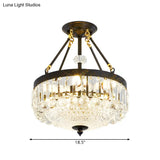 Contemporary Crystal Bowl Semi Flush Light - 4/6 Heads 14.5’/18.5’ Width Ceiling Mount Black Frame
